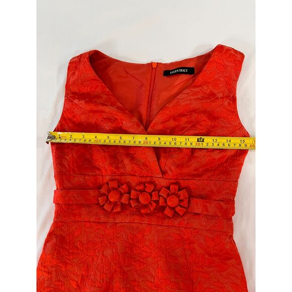 Ellen Tracy Jacquard Floral Orange V-neck Sleeveless Sheath Dress Size Small - Picture 11 of 14